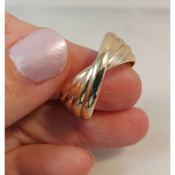 Gold Tone 1/5" wide High Polished Round Hoop Earrings twisted 1.25" long - Picture 8 of 9